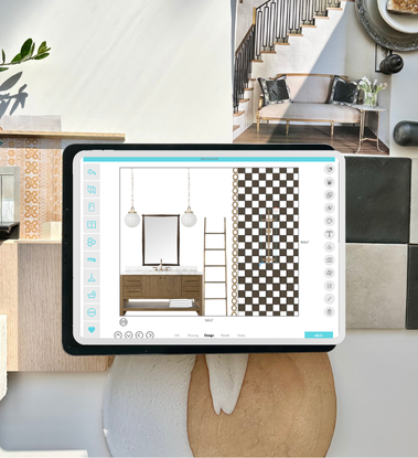 Ipad home design program with a shower bathroom drawing on it