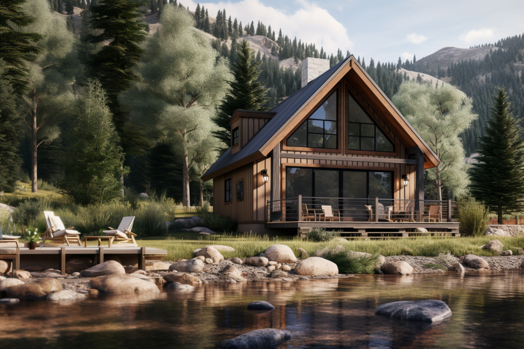 Cabin by the river design images by AI