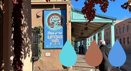 turquoise colors painted on adobe buildings in santa fe